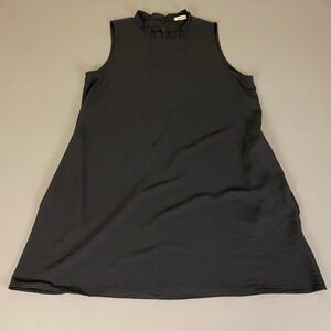 Cotton‎ Bleu Dress Women's XL Solid Black Sleeveless Ruffled Neckline w/ Pockets